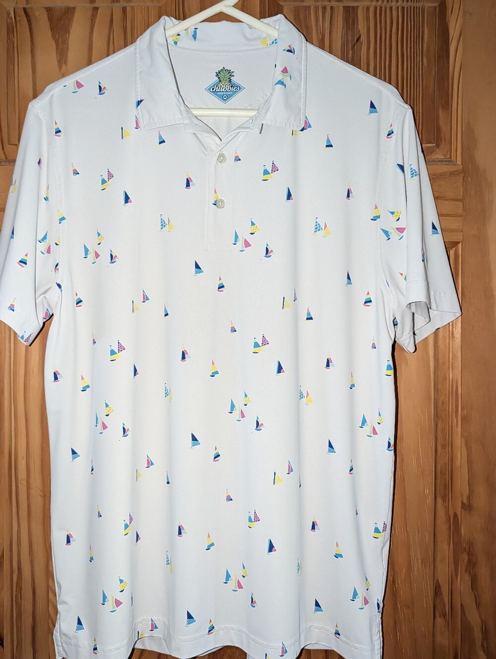 Chubbies "The Come Sail Away" Performance Polo White Sailboat Mens Size Medium
